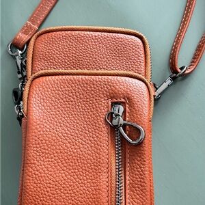 Textured Brown Crossbody Phone Bag from LONDON
